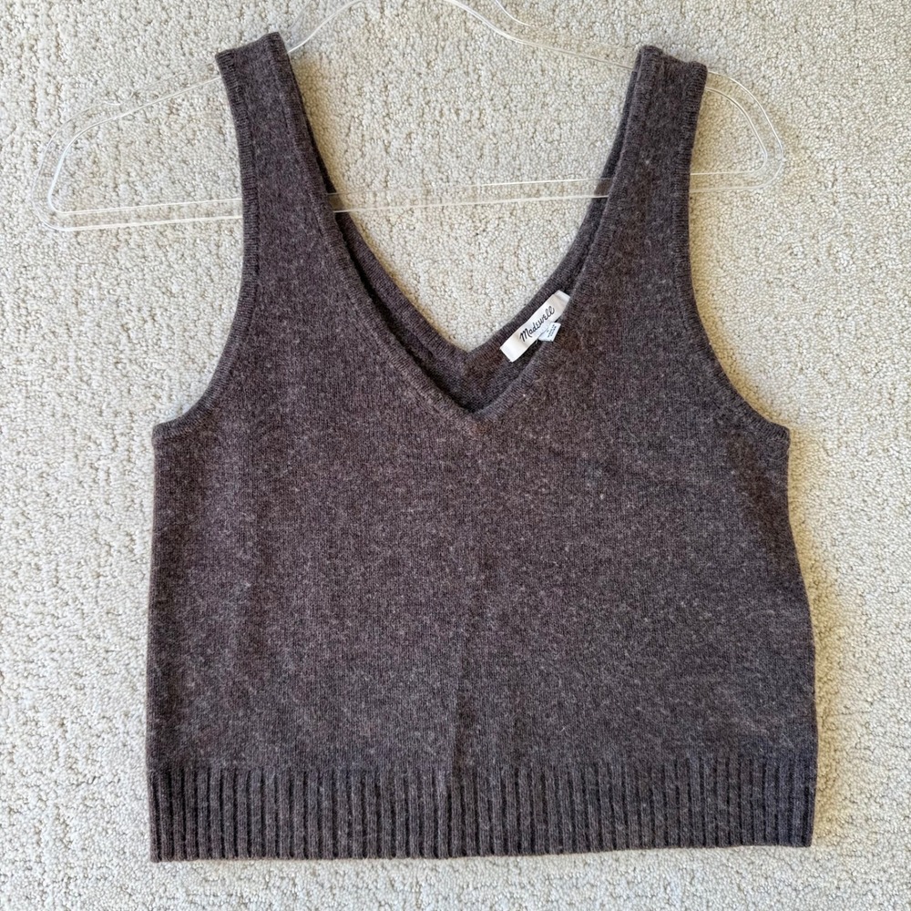 New Madewell Carleton V Neck Sweater Tank Heather Molasses Knit Wool Blend Sz S